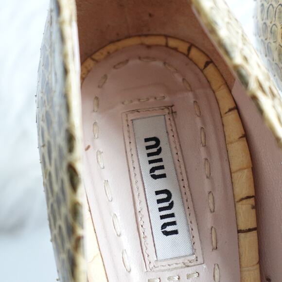 Vintage Y2K Miu Miu Python Snakeskin Peep Toe High Heel Platform Pumps - Picture 14 of 16